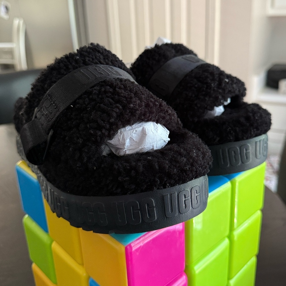 UGG Black Fuzzy Open-Toe Slides - Picture 5 of 16